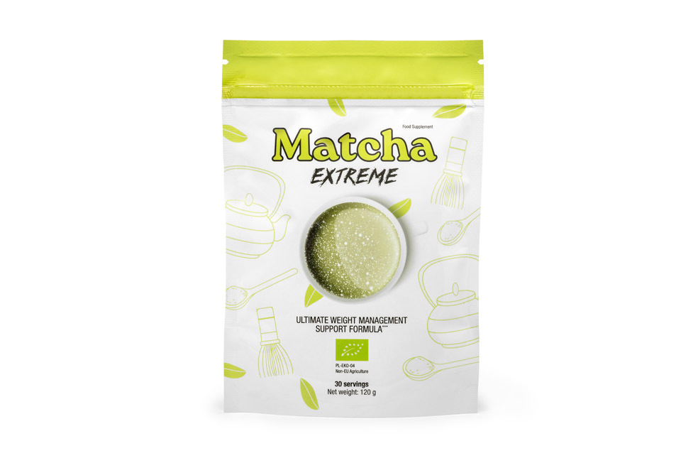 Resealable pouch of organic matcha powder